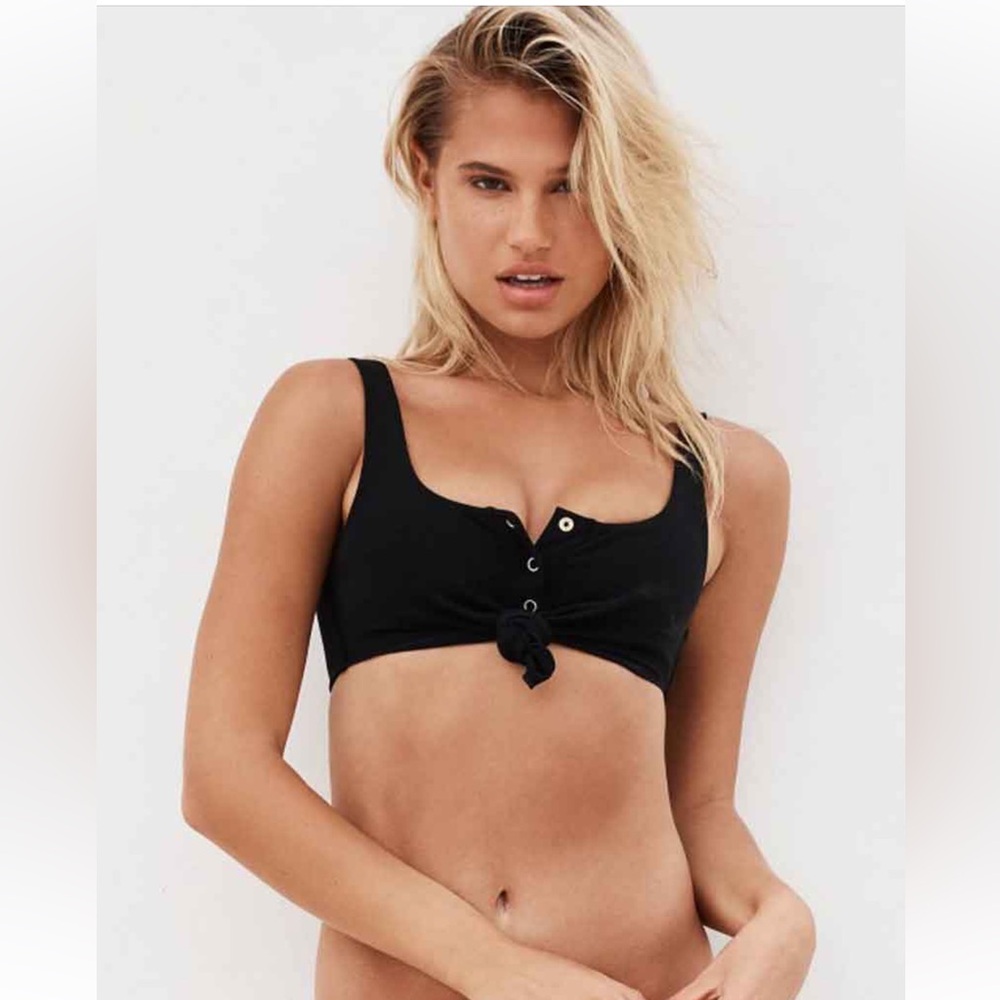 Beach Bunny Rib Knot Bralette Black Bikini TOP ONLY